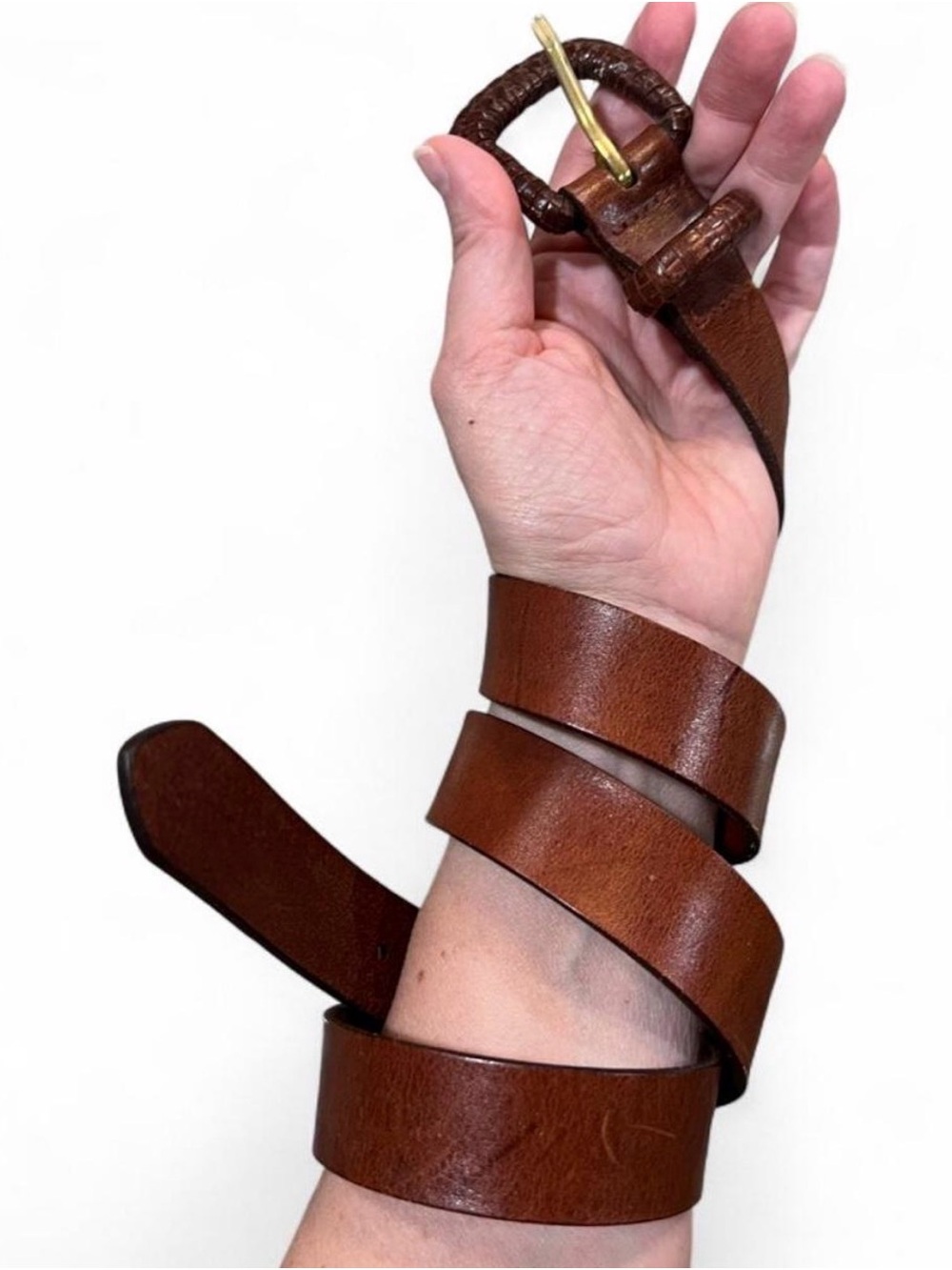 Classic Brown Leather Belt with Brass Buckle